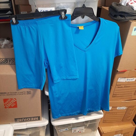 Daisy Women 2Pieces V Neck Tee& Bike Short Set Blue SzM PreLoved Good Condition - Picture 1 of 9